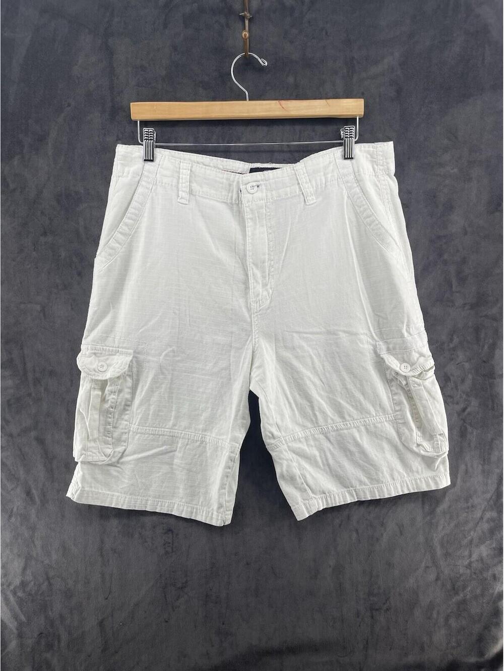 Beverly Hills Polo Club Cargo Shorts Men Size 34 White Ripstop Cotton Casual